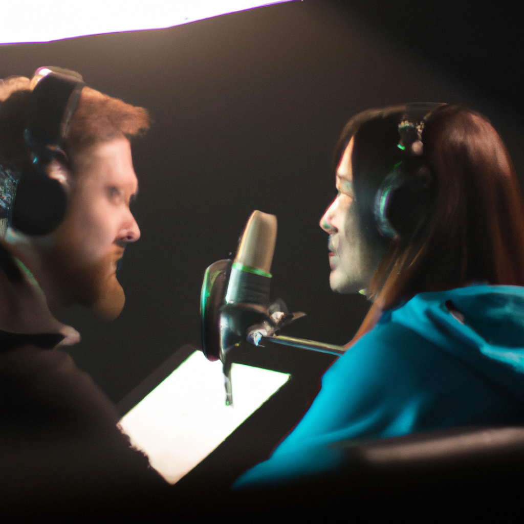 Coach guidant un élève dans une cabine de voix, apprentissage en studio